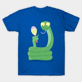 Funny green snake with maraca cartoon T-Shirt